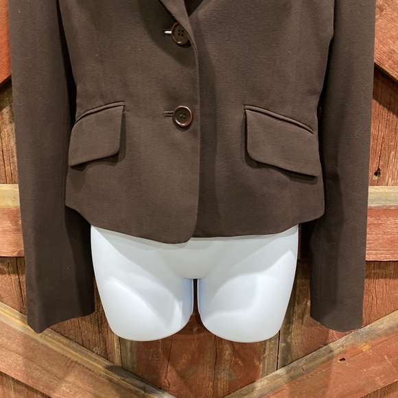 BCBG MAXAZRIA Tuxedo Blazer Brown Tailored Crop Size Small Stretch Lined - Picture 3 of 12
